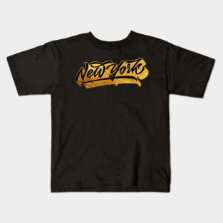 New York lettering calligraphy in black and gold Kids T-Shirt